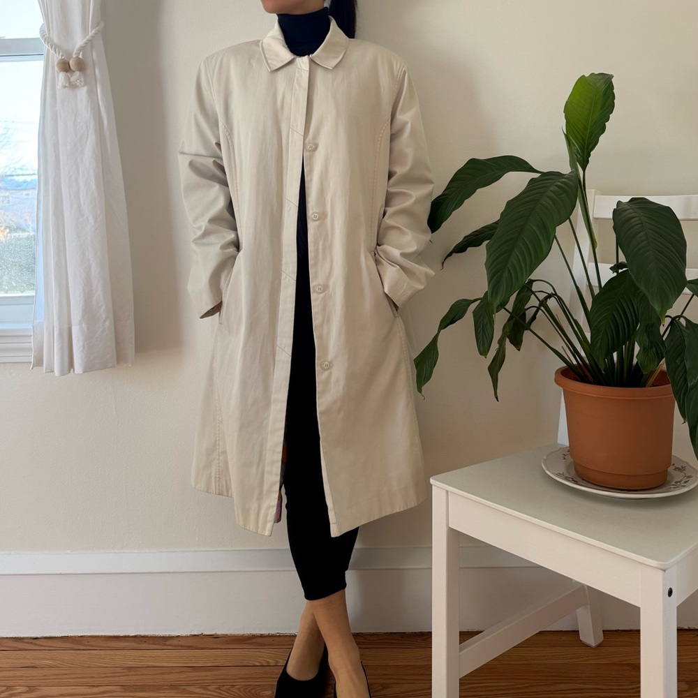 Jones New York 90s Cream Trench Coat Button Up Cotton Blend With Lining Size M - Picture 6 of 16